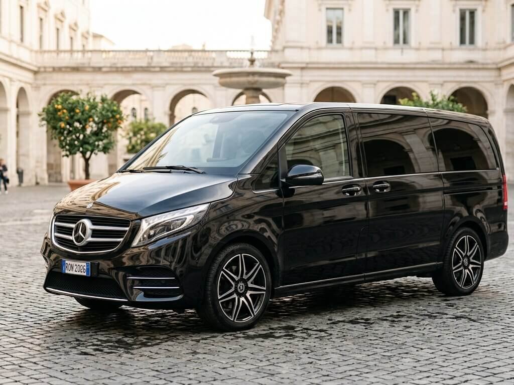 Mercedes V-Class parked in a Rome piazza courtyard